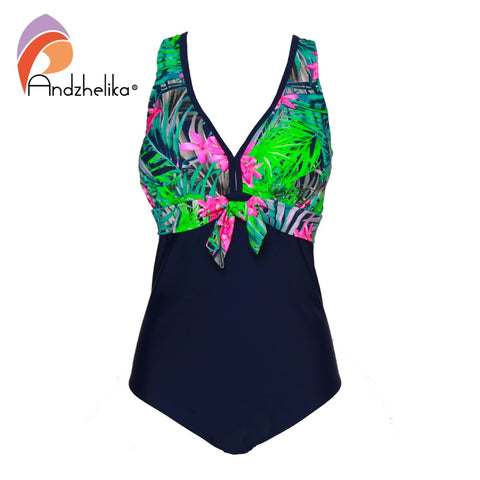Andzhelika Green Floral Deep V-Neck One-Piece Swimsuit
