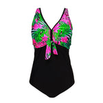 Andzhelika Green Floral Deep V-Neck One-Piece Swimsuit