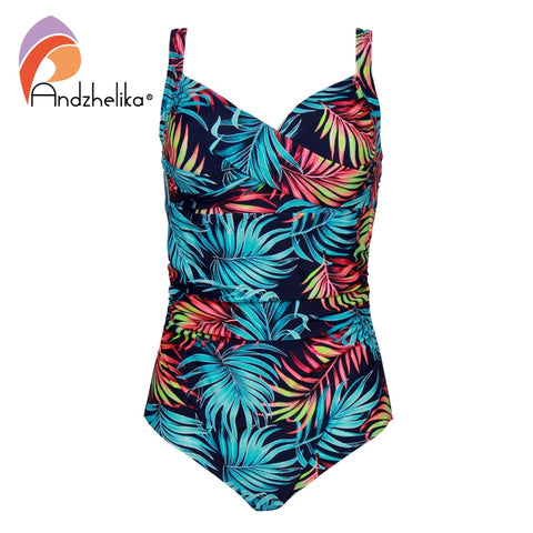 Andzhelika Tropical Leaves Twist-Front One-Piece Swimsuit