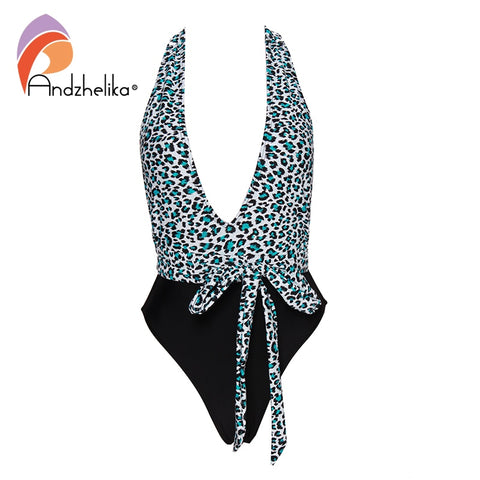 Andzhelika Leopard Sexy Plunging One-Piece Swimsuit