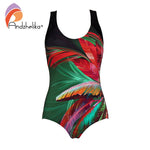 Andzhelika Leaves Print One-Piece Swimsuit