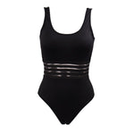 Andzhelika U-Neck Black Mesh Solid One-Piece Swimsuit