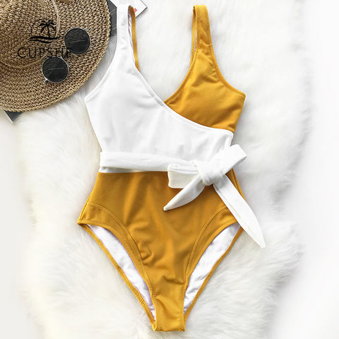 Cupshe Yellow And White Colorblock One-piece